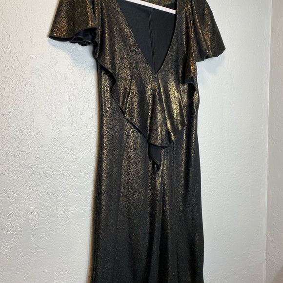 Bensoni Dress Gold Metalic Ruffle Detail Sz 2 - Picture 6 of 8